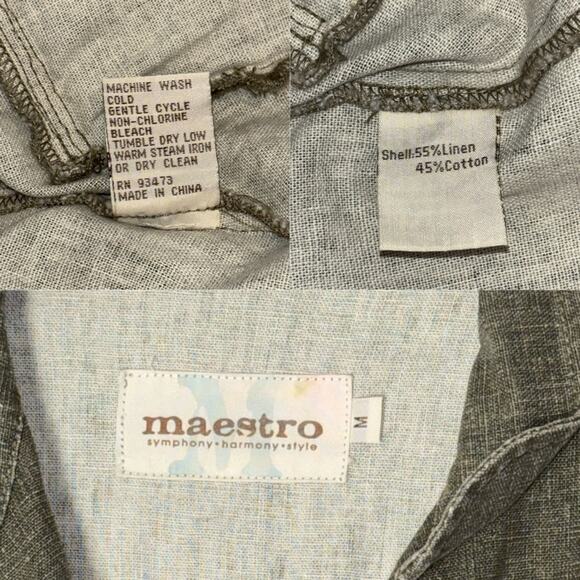 Maestro Green Linen Cotton Jacket Women's Size Medium Ruffled Y2K Boho - Picture 5 of 16